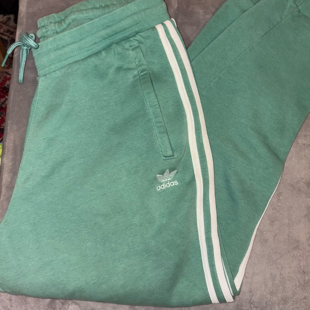 adidas Green Track Joggers with White Triple Stripes XL